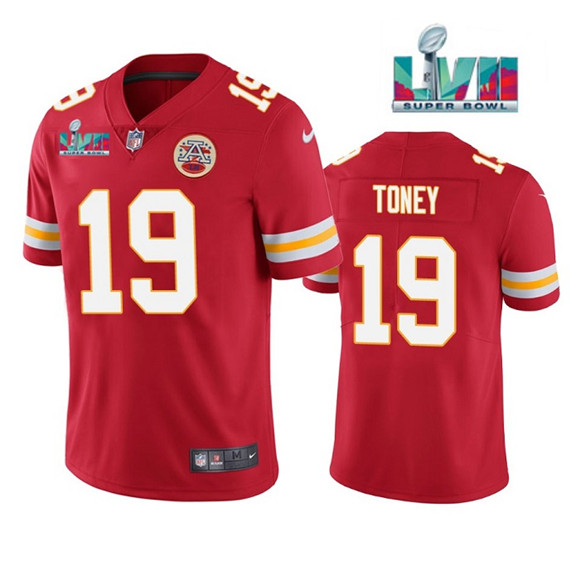 Men’s Kansas City Chiefs #19 Kadarius Toney Red Super Bowl LVII Patch Vapor Untouchable Limited Stitched Football Jersey